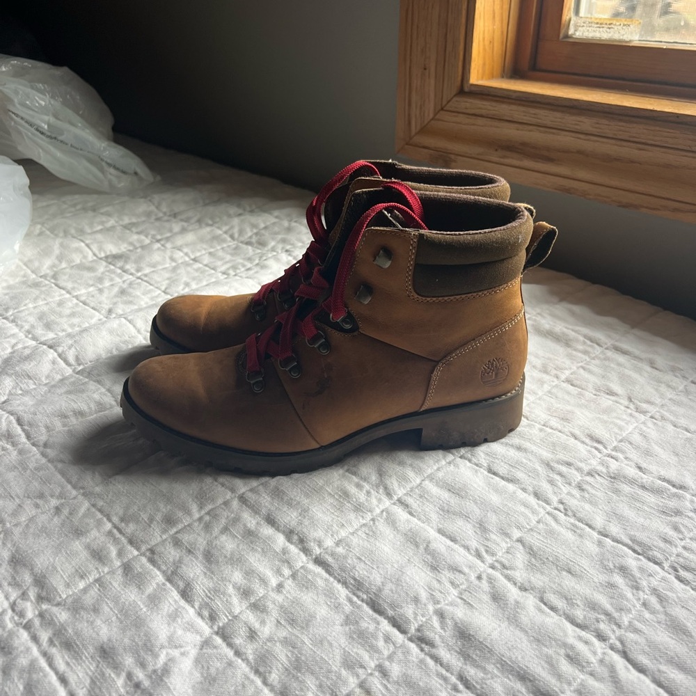 Timberland Tan Boots with Red Accents